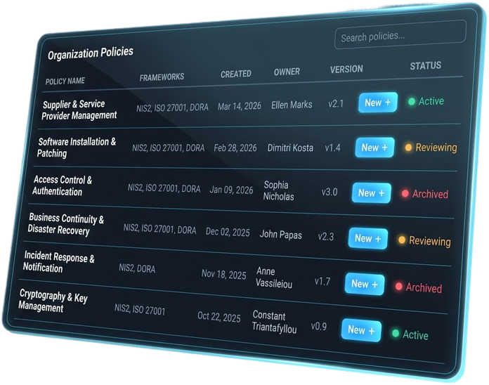 Organisation policies register